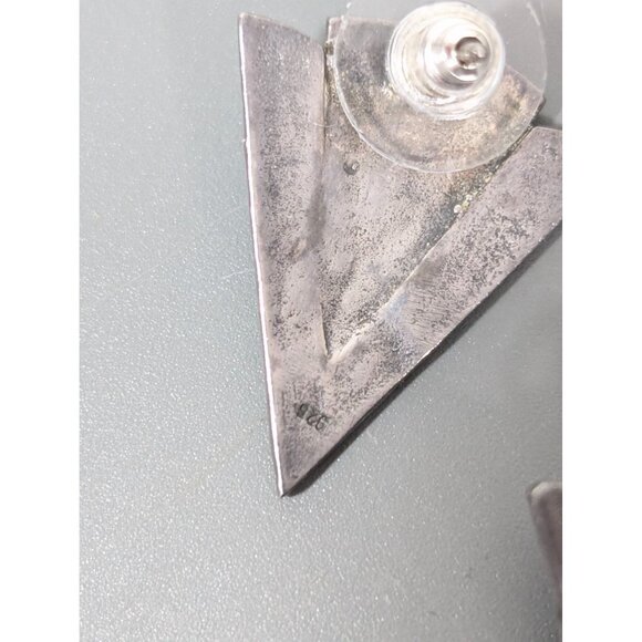 Art Deco Revival 925 Black Marcasite Triangle Drop Earrings Pierced - Picture 7 of 8